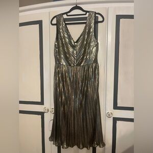 Metallic Gold Pleated Party Dress
